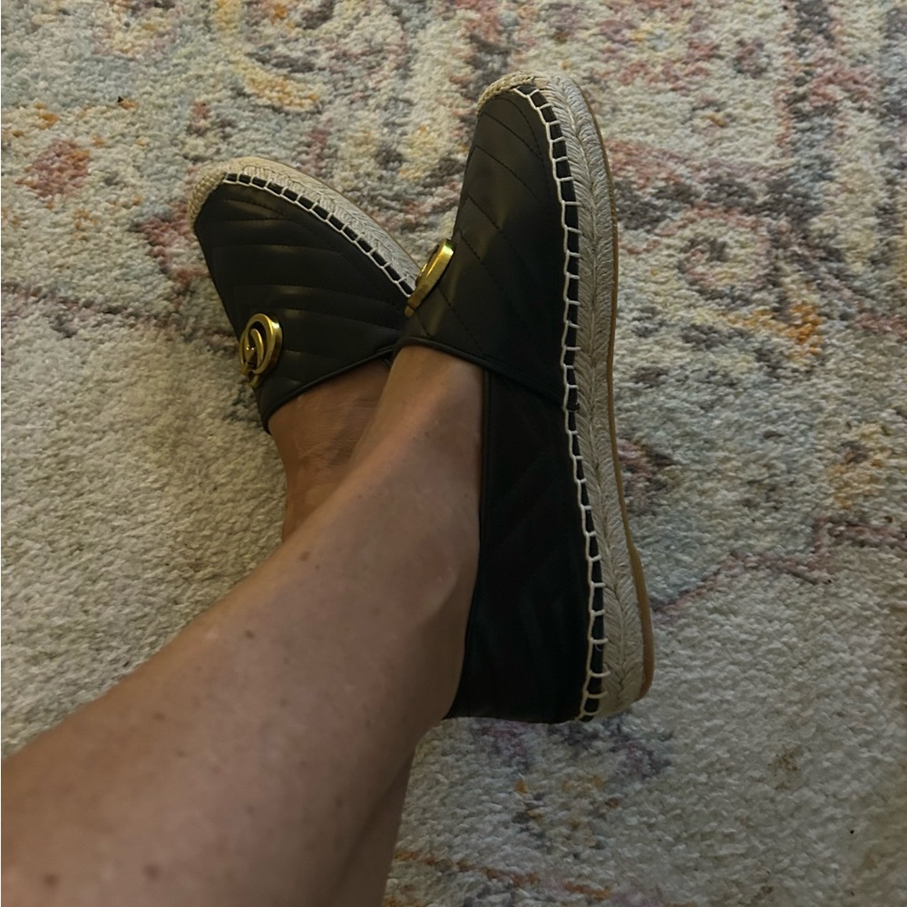 Gucci Black Espadrille Loafers with Gold Accent - Picture 11 of 12